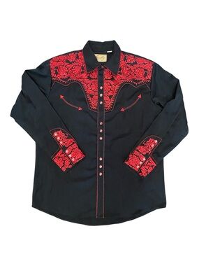 Scully Mens Pearl Snap Embroidered Western Cowboy Shirt Rodeo Wear